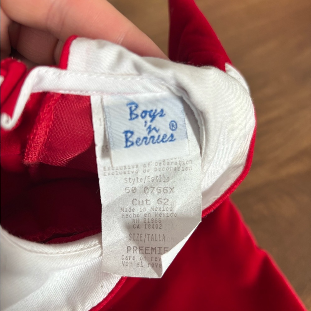 Vintage Red Velour Baby Romper with Train Embroidery - Picture 3 of 5